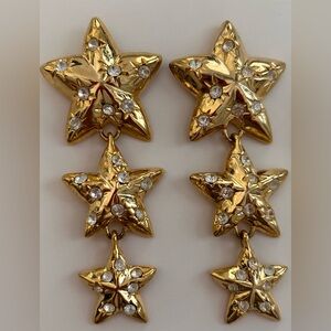 Vintage Oversized Triple Star & Rhinestone Earrings